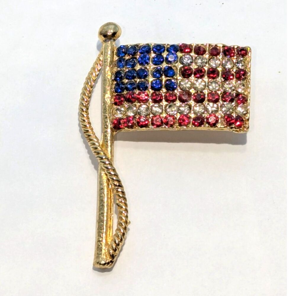 Rhinestone American Flag Pin Vintage